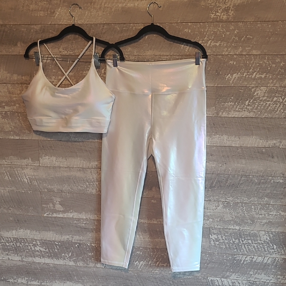 ZYIA White Shimmer Leggings and Crop Top Set